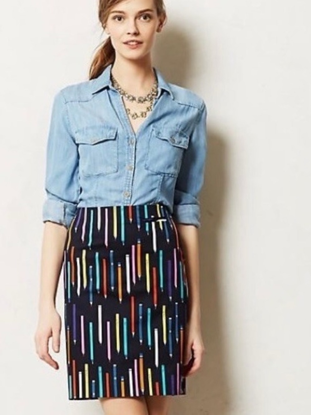 Anthropologie Elevenses No. 2 Colored Pencil Pencil Skirt Navy Blue Sz 6 Teacher